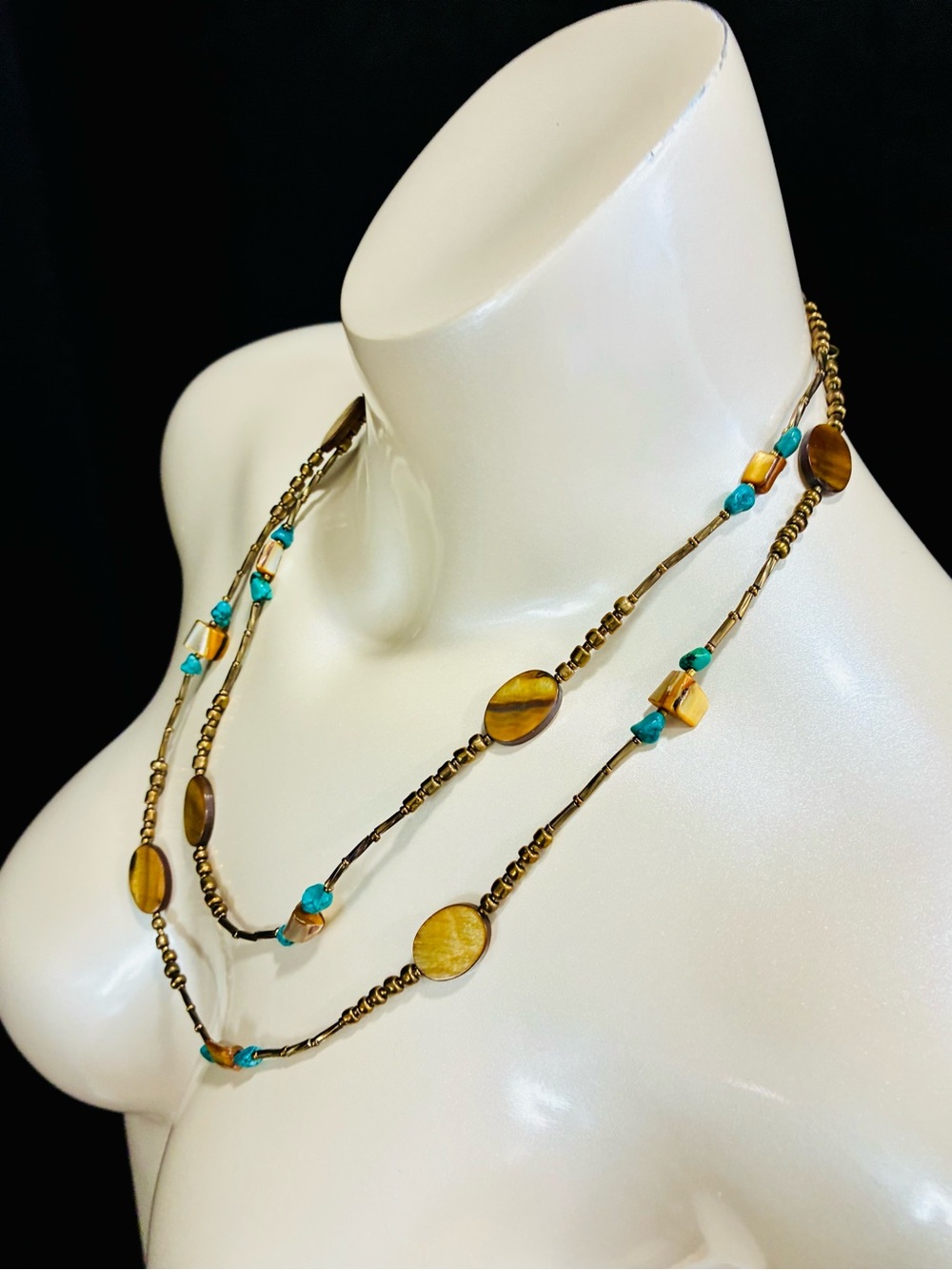Source Unknown Turquoise and Tiger Eye Long Beaded Necklace - Picture 7 of 14